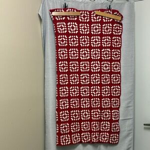 Crochet Handmade Afghan Throw Blanket Red and White Granny Square Patterned